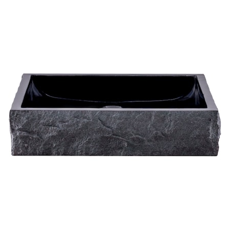 Novatto Square Black Granite Vessel Sink with Chiseled Exterior NOSV-ANSQ